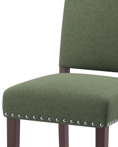 Image of Upholstered Dining Chairs Set of 2 with Thickened Seat Cushion | Wooden Mid-Century Modern Fabric Farmhouse Kitchen Chairs for Dining Room, Living Room, Restaurant, and Reading Room