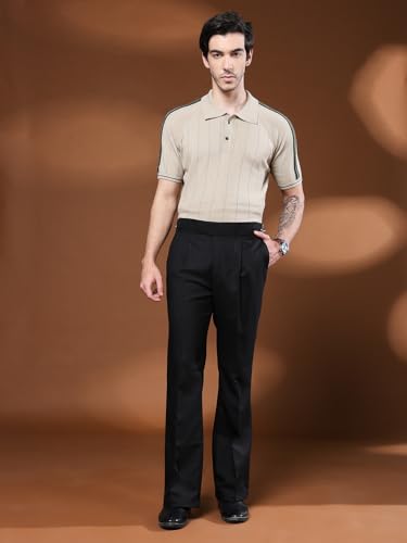 Image of Mens Beige Gurkha Pants with Classic Buckle Closure Premium Casual Bell Bottom Trousers for Men High Waist Pleated Formal & Casual Wear Pant Stylish Retro Flared Bottom Pant