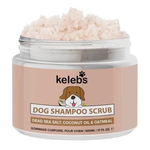 KELEBS Pre-Shampoo Eliminador De Olores para Perros con Sal del Mar Muerto Lava, Brilla, Fortifica El Pello, Hidrata La Piel Seca con Aceite De Coco Harina De Avena para Alergias E Irritaciones 500gr
