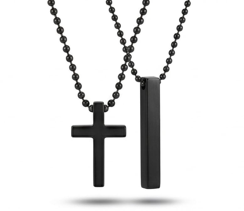 Combo of 2 Black Pendant Chains for Men | Cross Pendant & Bar Pendant Necklace | Stainless Steel Stylish Chain for Boys & Men-image-39