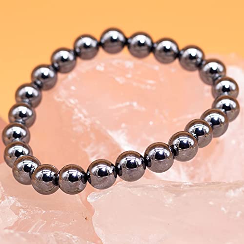 Dazcolo Natural Gemstone Bracelet 7.5 In Stretch Gems Stones 8Mm (0.31") Round | Beads Healing Crystals Quartz | Chakra Bracelet | Y2K | Bracelets For Women Men Girls Gifts (Unisex) (Silver Hematite) #TOP3