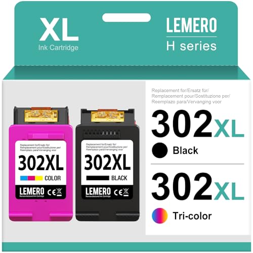 LEMERO 302XL regenerowane wkłady do drukarki zamiennik do HP 302 XL do HP Officejet 3833 3834 3830 3832 4650 4654 Deskjet 3630 2130 1110 Envy 4522 4525 4520, czarny i kolor