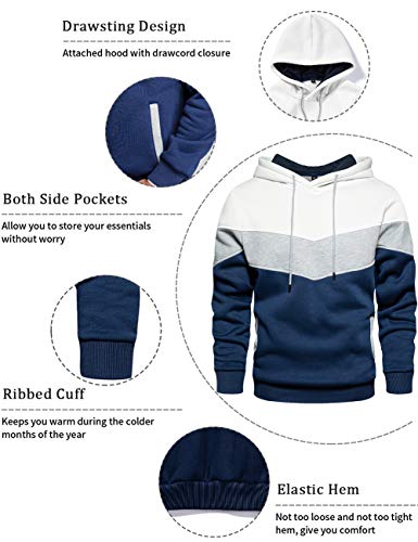 Duofier Men’s Athletic Hoodies Color Block Hooded Fleece Sweatshirt (White, M) #TOP2