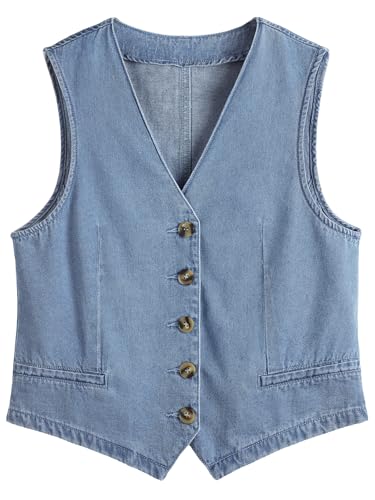 AUTOMET Jean Vest Tops for Women Denim Top Button Down Waistcoat 2025 Fall Sleeveless V Neck Top Outfits Y2k Clothes