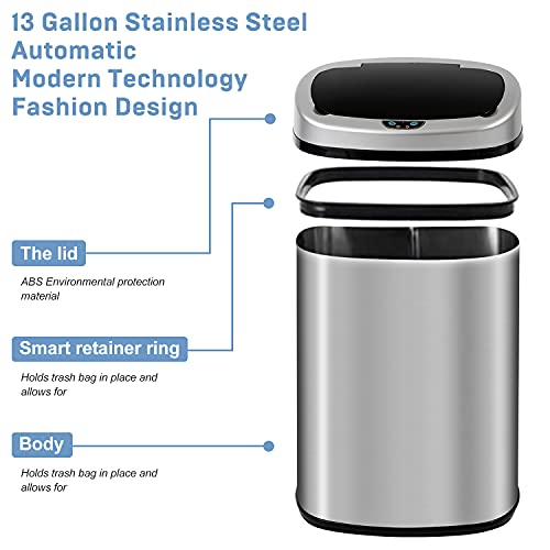 Bigacc TRASH CAN - TC-1350R 13 Gallon 50 Liter Kitchen Trash Can With Touch-Free & Motion Sensor, Automatic Stainless-Steel Garbage Can thumb #3