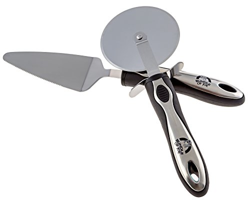 Pizza Cutter / Slicer & Pie Server Tool Kit by B of J, Professional Pizza-Server Spatula with 1mm Rust-free Thick Stainless Steel Blade Slice Deep Toppings & Crunchy Dish Pizzas.