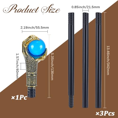 Image of GORGECRAFT Antique Cane Vintage Walking Stick Gold Eagle Claw Blue Ball Grasping King Stick Halloween Party Cosplay Scepter Plastic Costume Canes Magic Wand Punk Prop for Themed Events Stage Shows