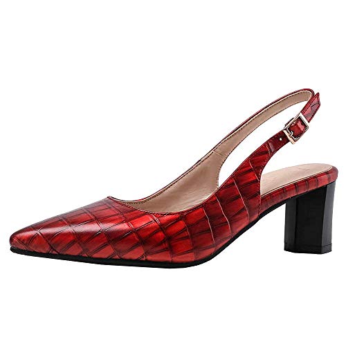LUXMAX Women Mid Block Heel Pointed Toe Pumps Slingback Court Shoes