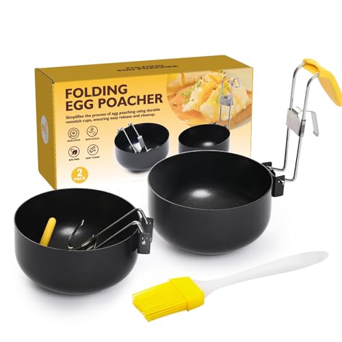 2 Pack Stainless Steel Egg Poacher, Non-Stick Egg Cooker with Fried Egg Ring, Collapsible Poached Egg Maker for Perfect Eggs