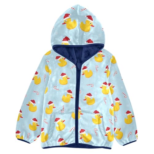 Yellow Rubber Duck Wearing Santa Hat Girls Fleece Jacket Girls Fall Jacket Girls Zip Up Hoodie Girls Sherpa Jacket 2-10T