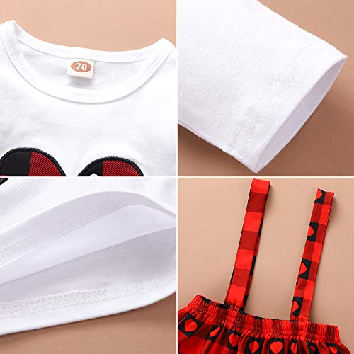 Mulmagni 3m-3Y Conjunto de saia xadrez de manga comprida com estampa de amor, Vermelho, 110