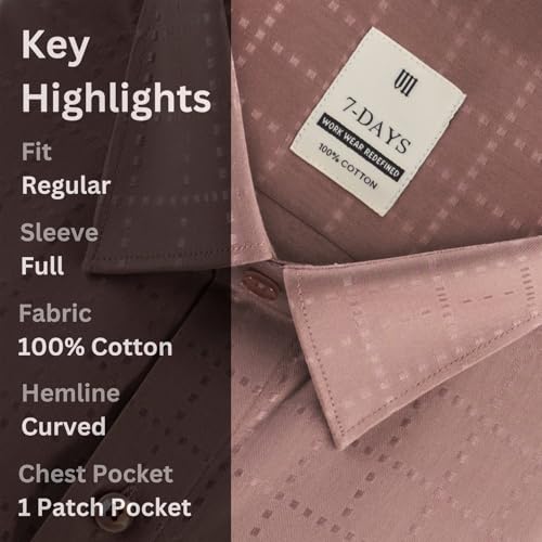 Image of 7-DAYS Men's Premium Formal Shirts - Regular Fit, Full Sleeve, 100% Pure Cotton, Self-Design, with Pocket - Stylish Office Shirts for Men