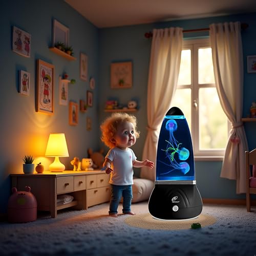 Image of Lightahead Mini Jellyfish Sensory Aquarium Lamp with 7 Color Changing Effects. The Ultimate Sensory Synthetic Jelly Fish Tank Aquarium (Small).