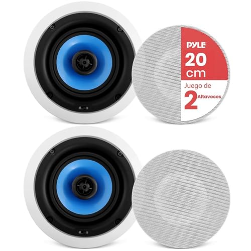 Pyle Home 2-Way In-Wall In-Ceiling Speaker System - Dual 8 Inch 300W Pair of Ceiling Wall Flush Mount Speakers w/ 1' Silk Dome Tweeter, Adjustable Treble Control - For Home Theater Entertainment PIC8E