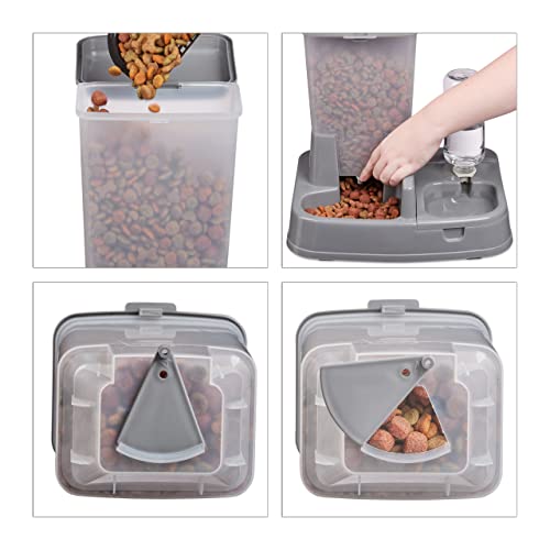 Relaxdays Wasser- und Futterspender, Futterautomat Katzen & Hunde, Flasche, Kunststoff, HBT 34x34,5x27,5 cm, dunkelgrau, 1 Stück (1er Pack)