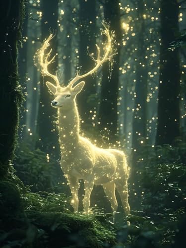 Peinture diamant Le cerf de la forêt aux finitions cristal 5D scintillantes 50x70cm