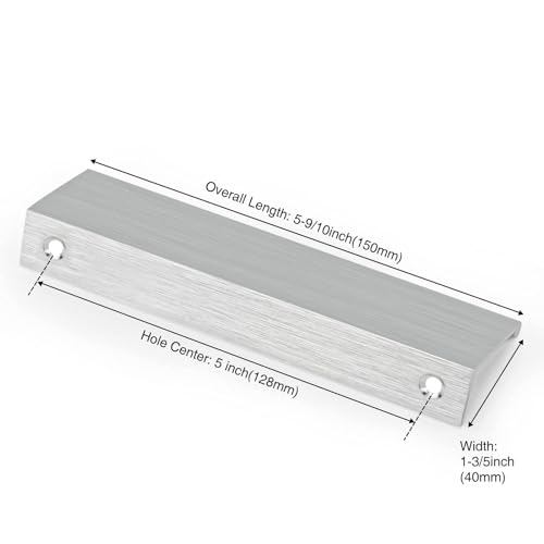 Image of Rergy 100 Pack 5 inch Cabinet Pulls Brushed Nickel Finger Pulls for Cabinets | Aluminum Alloy Silvery Edge Pulls Modern Cabinet Handles for Kitchen, Cupboard, Drawers, Dressers, Screws Included
