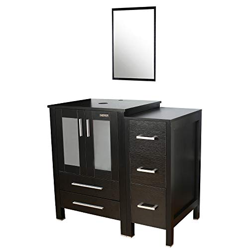 UEV 36" Bathroom Vanity Modern Pedestal Cabinet Set, MDF Wood 20-inch Deep,Countertop,one Main Cabinet 2-Doors and 2-Drawers,one Side cabinets 12Lx20Wx30H,Removable Side Vanity,Mirror Not Included