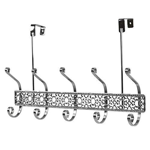 Home Basics Non-Slip 5 Hook, Over the Door Hanging Rack, Multipurpose for Hanging Clothes, Towels, Coats, Chrome