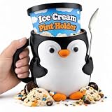 Penguin Ice Cream Pint Holder - Fits Standard 16 oz Pints - Compatible with Ramen Noodles - Dual Spoon Slots - Reusable Insulated Sleeve - Keeps Hands Warm - Fun Novelty Gift
