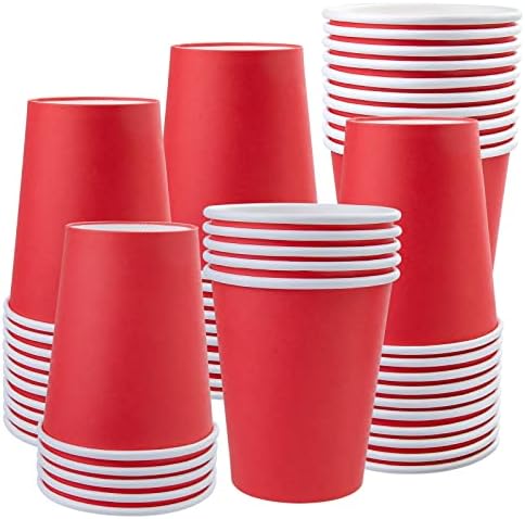 Fedmut 8oz 50 Pack Disposable Paper Cups,Red Paper Party Cups, Disposable Paper Coffee Cups,Disposable Hot Paper Cups Ideal for Home,Picnic,Wedding,Classroom.Etc. (Red)