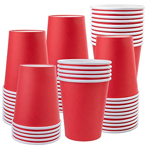 Fedmut 8Oz 50 Pack Disposable Paper Cups,Red Paper Party Cups, Disposable Paper Coffee Cups,Disposable Hot Paper Cups Ideal For Home,Picnic,Wedding,Classroom.etc. (Red) #TOP12
