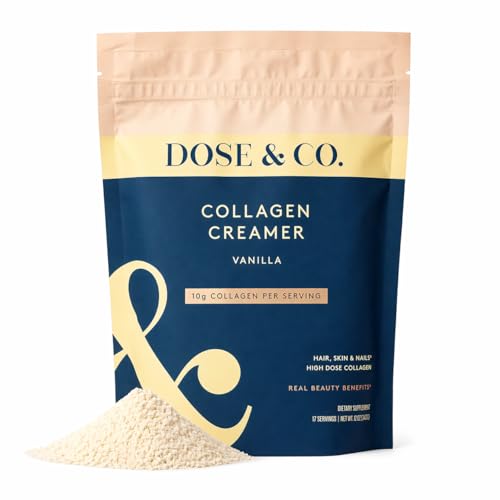 DOSE & CO. Vanilla Collagen Creamer Powder 12 Oz | Hydrolyzed Bovine Collagen Type I & III with 11g Protein per Serving | Supports Hair Skin & Nails | High Bioavailability Non-GMO Gluten Free