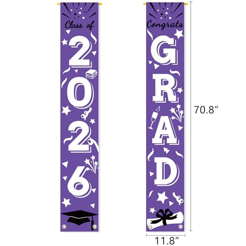 Image of Graduation Porch Banner Class Sign Congrats Grad Hanging Flags High School College University Party Decoration For Front Door Outdoor Purple White