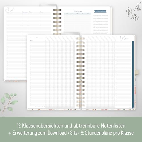 Häfft® Lehrer-Planer 2025/2026 A5 + Deluxe Wild Blossoms Hardcover Lehrerkalender, Schuljahresplaner mit Spiralbindung, Schulplaner - nachhaltig & klimafreundlich