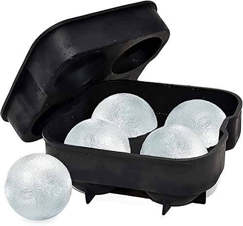 LUDOU Ice Ball Mold, Big Round Ice Cube Tray for Whiskey Cocktail Drinks,Food-Grade Silicone Moulds,Large Silicone Reusable Ice Sphere Maker Set (4 Big Ball Capacity)
