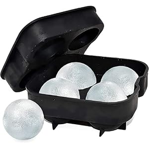 LUDOU Ice Ball Mold, Big Round Ice Cube Tray for Whiskey Cocktail Drinks,Food-Grade Silicone Moulds，Large Silicone Reusable Ice Sphere Maker Set (4 Big Ball Capacity)