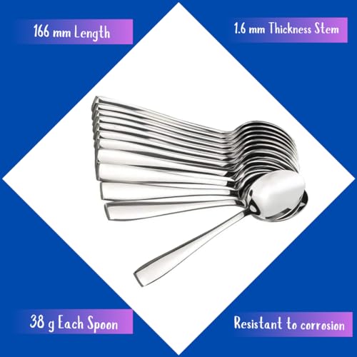 Image of 12 Piece Stainless Steel Tea Spoon Set for Tea, Coffee, Sugar & Spices, Small Spoons, Silver, Thickness: 1.8mm, Length: 14.5 cm
