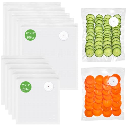 Image of Syntus 40 Reusable Vacuum Sealer Bags for Food, 8 inch x 10 inch and 12 inch x 13 inch (S+L) Food Storage Zipper Bags with Air Valve BPA-free Leakproof Keep Food Freshness, Compatible with Compact Vacuum Sealers