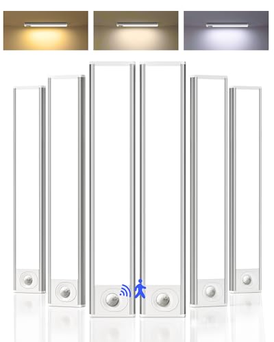 AMETHEUS 6-Pack Under Cabinet Lighting Wireless, 1800mAh Rechargeable Motion Sensor Light Indoor, Magnetic Closet Lights, Dimmable & 3 Color Temps, Under Counter Lights for Kitchen, Stairs (8inch)