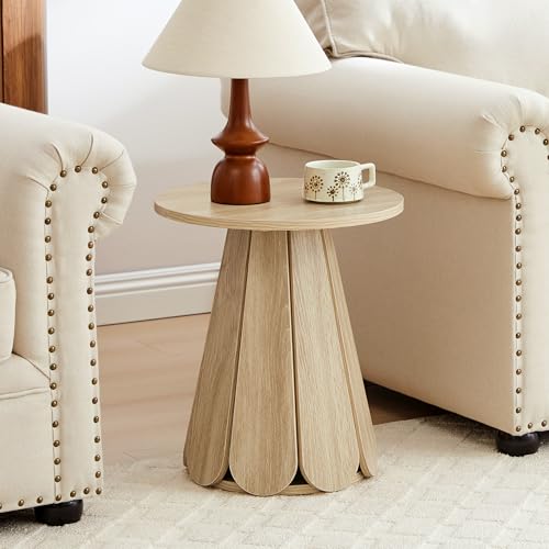 Image of Round End Table Nightstand, Mid Century Modern Side Table, Circle Bedside Tables Wood Night Stand for Bedroom, Living Room, Small Space, Natural