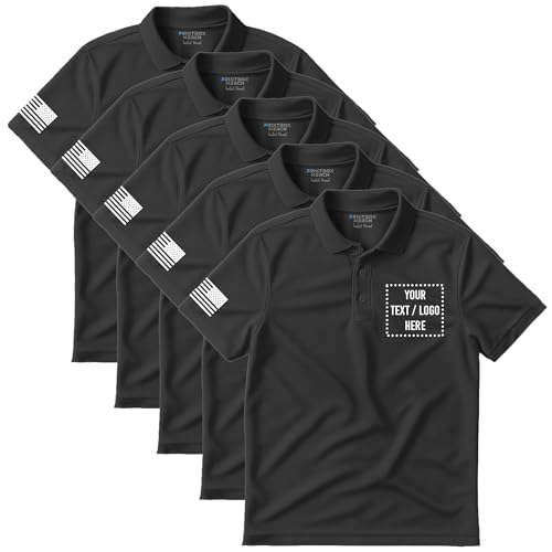 5 Pack Custom Polo Shirts for Men, Customized Polo Shirt, Moisture Wicking Dry Fit Short Sleeve Collared Work Wear, Golf Apparel Black
