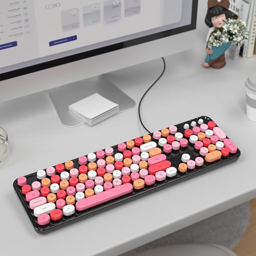 Image of MOFII Computer Keyboards Wired, Plug Play USB Full Size Typewriter Keyboard, Cute Colorful Aesthetic Keyboard with Foldable Stands for Windows PC Laptop (Black Colorful)