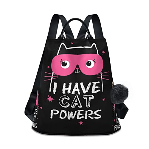 Fustylead Gato con los ojos vendados Mujer Mochila Monedero Anti-Robo Ligero Bolso de Hombro, Negro, talla única