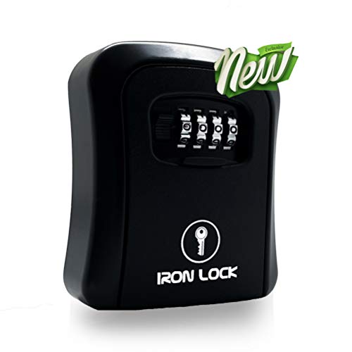 Iron Lock - Key Lock Box, 4 Digit Combination Lock Box, Wall Mounted Key Lock Box, Indoor/Outdoor Waterproof Lock Box, A/B Switch with Resettable Code, Lock Box for House Spare Keys, 5 Capacity