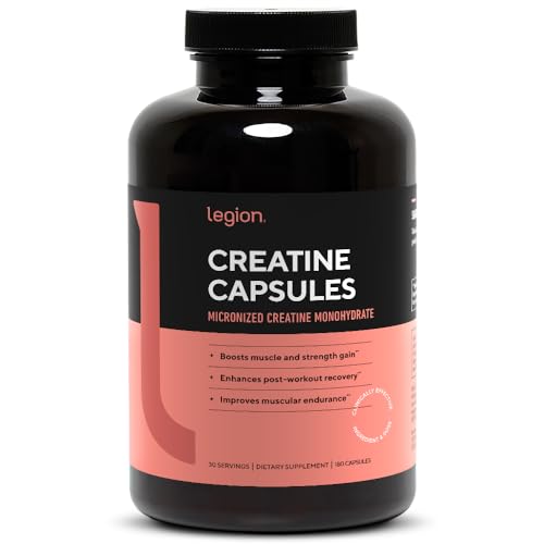 Image of LEGION Micronized Creatine Monohydrate Supplement - Clean Creatine Powder for Muscle Gain & Post Workout Recovery - Micronized Creatine Supplement for Maximum Absorption (30 Servings, Capsule)