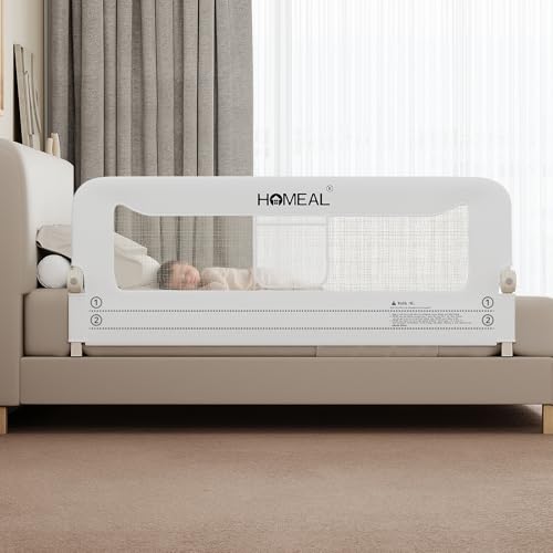 Image of HOMEAL Bed Rail for Toddlers, 59 inch Extra Long Swing Down Bed Rail Guard with Double Reinforced Stability, Foldable Metal Safety Guard for King, Queen, Full & Twin Beds, White