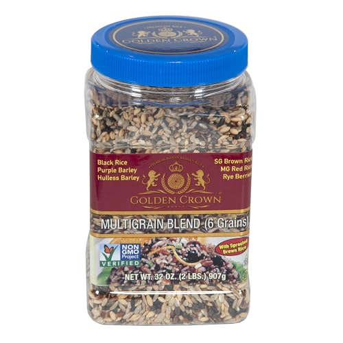 Crown Multigrain Blend - (6 Grains) - 32 oz (2 LBS) | Premium Quality Naturally Fragrant | Sweet Flavorful for Vegetarian Black Brown Purple Hulless | Barley Rye Berries SG MG GMO-Free Rice