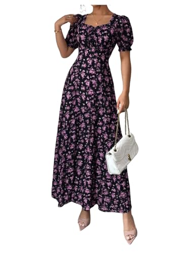 Image of Floerns Women's Floral Short Puff Sleeve Milkmaid Dress Boho A Line Long Dresses