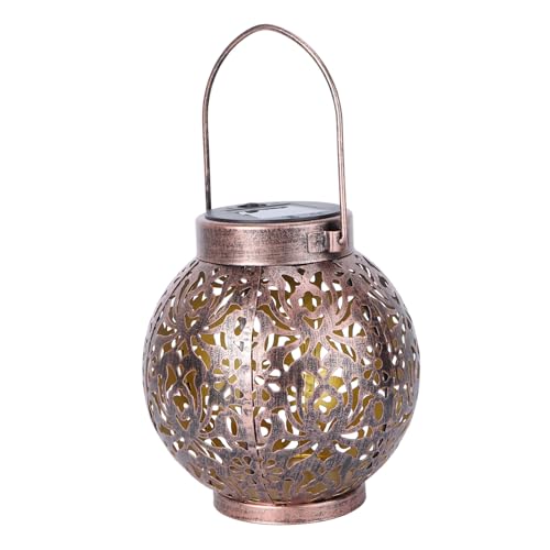 KAILIKETIY Solar LED Decorativo Colgante de Hierro con Diseño Ovalado Hueco Luz Exterior para Jardín Patio y Césped Lámpara de Mesa Resistente y Color Marrón