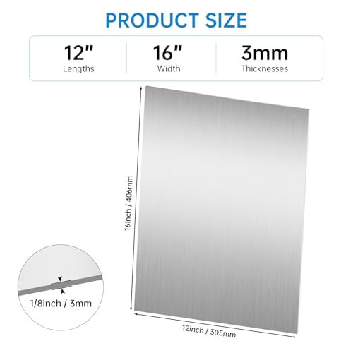 Image of 16 x 12 Inch 304 Stainless Steel Sheets, 11Gauge Thickness Stainless Steel Plates Stainless Steel Shim Plates Metal Sheets for Kitchen DIY Craft Making (3 mm / 1 /8 Inch Thickness)