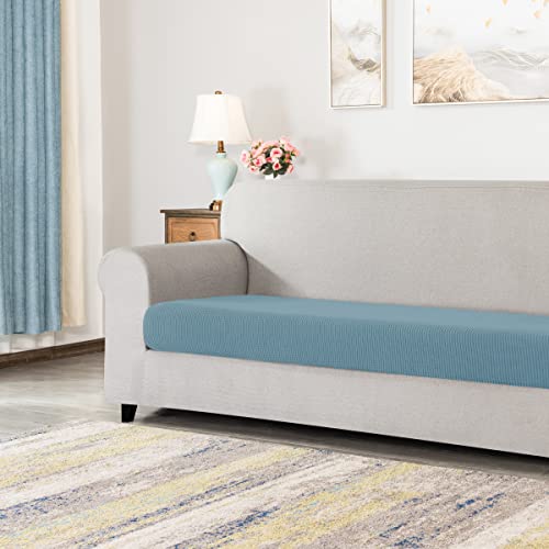 Image of CHUN YI Stretch Couch Cushion Cover, Fitted Loveseat Sofa Chair Seat Slipcover Furniture Protector, Checks Spandex Jacquard Fabric(Medium,Smoky Blue)