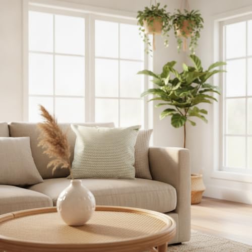 Image of Tropical Jungle Green Stripes Cushion Cover 16x16 Inch | Decorative Throw Pillow Cover for Sofa Couch Bed | Soft Fabric | Hidden Zipper | Home Decor Accent | Pack of 1