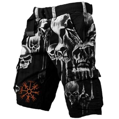 Generisch Pantalones cortos cargo de mitología nórdica para hombre, gótico, punk, informal, con múltiples bolsillos, carnaval, Halloween, disfraz de calle, Y2K, hip hop, pantalones cortos de ocio