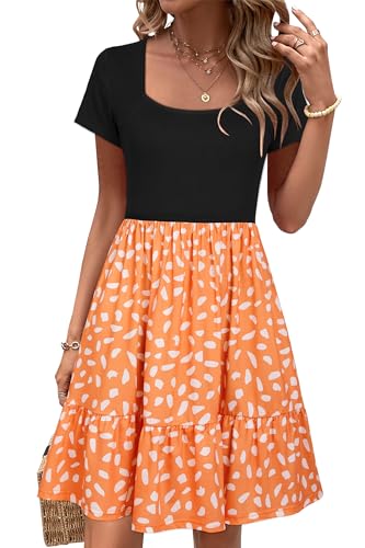 Image of Newshows Women's 2026 Summer Casual Square Neck Ruffle A Line Beach Vacation Sundress Work Business Dress with Pockets