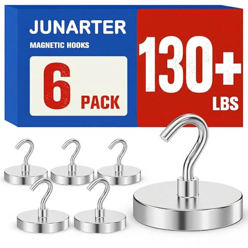 Image of 6 Pack Strong Magnetic Hooks, 130lbs Magnet Hooks Heavy Duty | Metal Magnetic Hooks for Cruise Cabins, Magnet with Hooks, Magnetic Hook for Hanging, Refrigerator, Garage, Outdoor